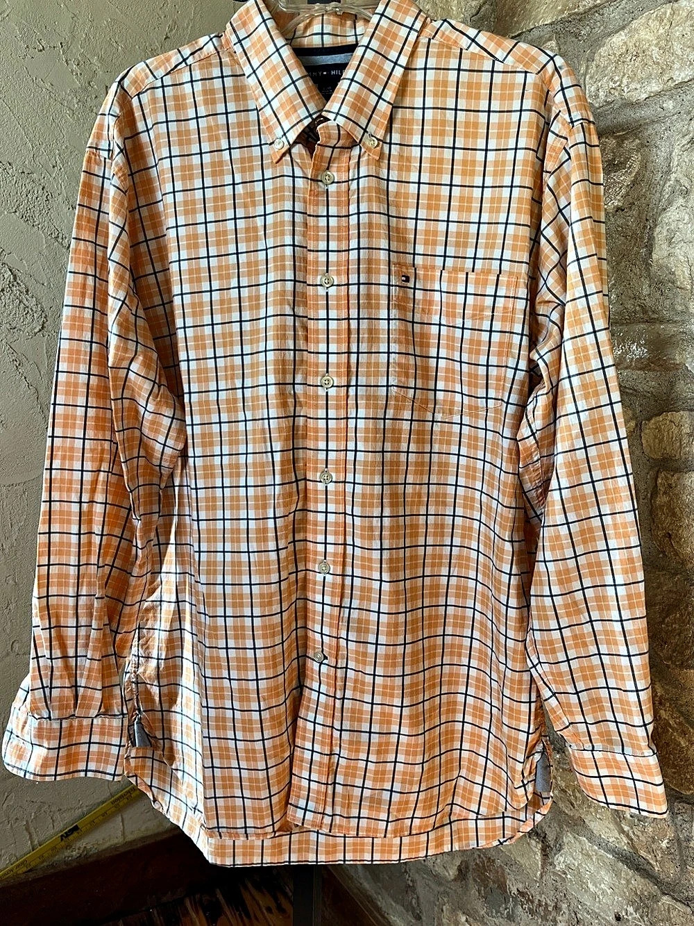 Tommy Hilfiger Plaid Button Down in Orange & White Large Like New